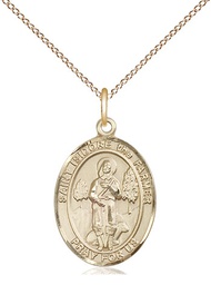 [8276GF/18GF] 14kt Gold Filled Saint Isidore the Farmer Pendant on a 18 inch Gold Filled Light Curb chain