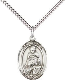 [8024SS/18S] Sterling Silver Saint Daniel Pendant on a 18 inch Light Rhodium Light Curb chain