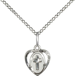 [5411SS/18SS] Sterling Silver Heart Cross Pendant on a 18 inch Sterling Silver Light Curb chain