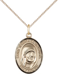 [8295GF/18GF] 14kt Gold Filled Saint Teresa of Calcutta Pendant on a 18 inch Gold Filled Light Curb chain