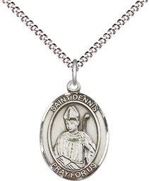[8025SS/18S] Sterling Silver Saint Dennis Pendant on a 18 inch Light Rhodium Light Curb chain