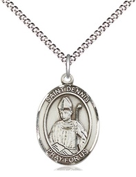 [8025SS/18S] Sterling Silver Saint Dennis Pendant on a 18 inch Light Rhodium Light Curb chain