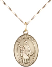 [8313GF/18GF] 14kt Gold Filled Saint Amelia Pendant on a 18 inch Gold Filled Light Curb chain