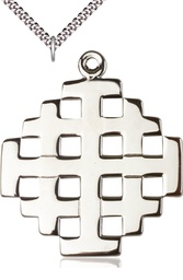 [5545SS/24S] Sterling Silver Jerusalem Cross Pendant on a 24 inch Light Rhodium Heavy Curb chain