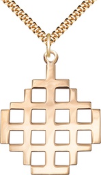 [5546GF/24G] 14kt Gold Filled Jerusalem Cross Pendant on a 24 inch Gold Plate Heavy Curb chain