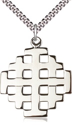 [5546SS/24S] Sterling Silver Jerusalem Cross Pendant on a 24 inch Light Rhodium Heavy Curb chain