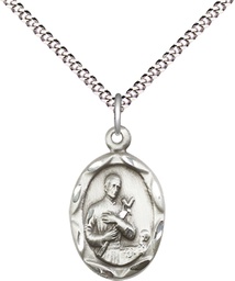 [0612GSS/18S] Sterling Silver Saint Gerard Pendant on a 18 inch Light Rhodium Light Curb chain