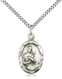 [0612GSS/18S] Sterling Silver Saint Gerard Pendant on a 18 inch Light Rhodium Light Curb chain