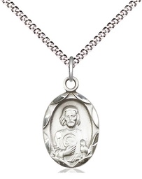 [0612JSS/18S] Sterling Silver Saint Jude Pendant on a 18 inch Light Rhodium Light Curb chain