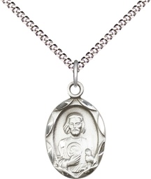 [0612JSS/18S] Sterling Silver Saint Jude Pendant on a 18 inch Light Rhodium Light Curb chain