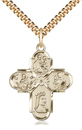 [5700GF/24G] 14kt Gold Filled Franciscan 4-Way Pendant on a 24 inch Gold Plate Heavy Curb chain
