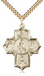 [5702GF/24G] 14kt Gold Filled Our Lady of Mount Carmel 4-Way Pendant on a 24 inch Gold Plate Heavy Curb chain