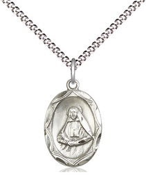 [0612OSS/18S] Sterling Silver Saint Frances Cabrini Pendant on a 18 inch Light Rhodium Light Curb chain