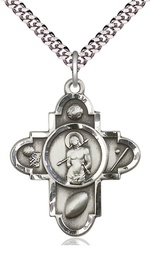 [5703SS/24S] Sterling Silver Sports 5-Way St Sebastian Pendant on a 24 inch Light Rhodium Heavy Curb chain