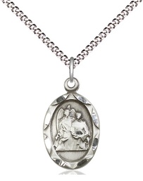 [0612RASS/18S] Sterling Silver Saint Raphael Pendant on a 18 inch Light Rhodium Light Curb chain