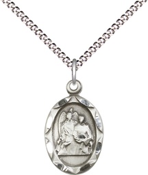 [0612RASS/18S] Sterling Silver Saint Raphael Pendant on a 18 inch Light Rhodium Light Curb chain