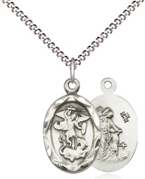 [0612RSS/18S] Sterling Silver Saint Michael the Archangel Pendant on a 18 inch Light Rhodium Light Curb chain