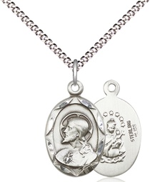 [0612SSS/18S] Sterling Silver Scapular Pendant on a 18 inch Light Rhodium Light Curb chain