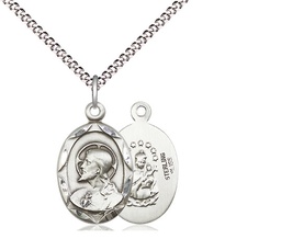 [0612SSS/18S] Sterling Silver Scapular Pendant on a 18 inch Light Rhodium Light Curb chain