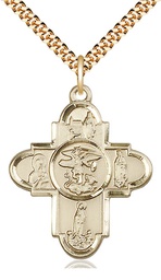 [5711GF/24G] 14kt Gold Filled Our Lady 5-Way Pendant on a 24 inch Gold Plate Heavy Curb chain