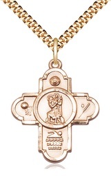 [5712GF/24G] 14kt Gold Filled 5-Way St Christopher Sports Pendant on a 24 inch Gold Plate Heavy Curb chain