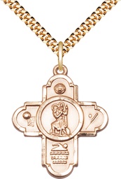 [5712GF/24G] 14kt Gold Filled 5-Way St Christopher Sports Pendant on a 24 inch Gold Plate Heavy Curb chain