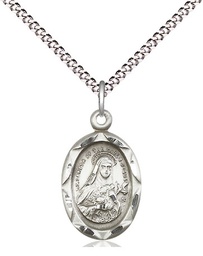 [0612TSS/18S] Sterling Silver Saint Theresa Pendant on a 18 inch Light Rhodium Light Curb chain