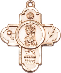 [5712KT] 14kt Gold 5-Way St Christopher Sports Medal