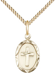 [0612YGF/18G] 14kt Gold Filled Cross Pendant on a 18 inch Gold Plate Light Curb chain