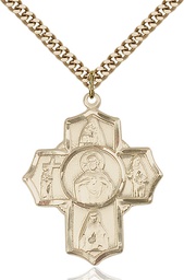 [5715GF/24G] 14kt Gold Filled Scapular 4-Way Pendant on a 24 inch Gold Plate Heavy Curb chain