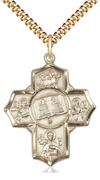[5717GF/24G] 14kt Gold Filled Apostle 5-Way Pendant on a 24 inch Gold Plate Heavy Curb chain