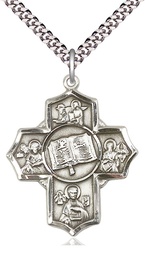 [5717SS/24S] Sterling Silver Apostle 5-Way Pendant on a 24 inch Light Rhodium Heavy Curb chain