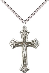 [0622SS/18S] Sterling Silver Crucifix Pendant on a 18 inch Light Rhodium Light Curb chain