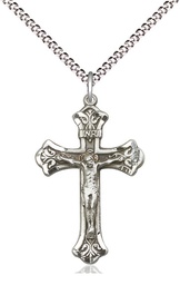 [0622SS/18S] Sterling Silver Crucifix Pendant on a 18 inch Light Rhodium Light Curb chain