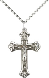 [0622SS/18SS] Sterling Silver Crucifix Pendant on a 18 inch Sterling Silver Light Curb chain