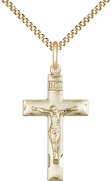 [0624GF/18G] 14kt Gold Filled Crucifix Pendant on a 18 inch Gold Plate Light Curb chain