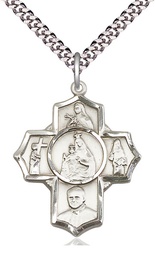 [5727SS/24S] Sterling Silver Carmelite 4-Way Pendant on a 24 inch Light Rhodium Heavy Curb chain