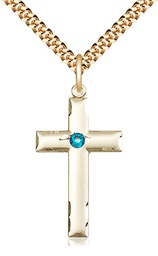 [0624YGF-STN12/24G] 14kt Gold Filled Cross Pendant with a 3mm Zircon Swarovski stone on a 24 inch Gold Plate Heavy Curb chain