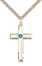 [0624YGF-STN12/24GF] 14kt Gold Filled Cross Pendant with a 3mm Zircon Swarovski stone on a 24 inch Gold Filled Heavy Curb chain