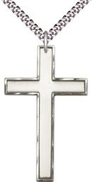 [5736SS/24S] Sterling Silver Cross Pendant on a 24 inch Light Rhodium Heavy Curb chain