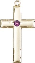 [0624YGF-STN2] 14kt Gold Filled Cross Medal with a 3mm Amethyst Swarovski stone