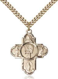 [5740GF/24G] 14kt Gold Filled 5-Way Baseball Pendant on a 24 inch Gold Plate Heavy Curb chain