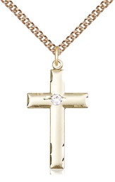 [0624YGF-STN4/24GF] 14kt Gold Filled Cross Pendant with a 3mm Crystal Swarovski stone on a 24 inch Gold Filled Heavy Curb chain