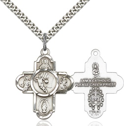 [5742SS/24S] Sterling Silver 5-Way Basketball Pendant on a 24 inch Light Rhodium Heavy Curb chain