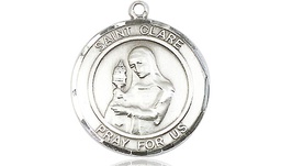 [8028RDSS] Sterling Silver Saint Clare of Assisi Medal