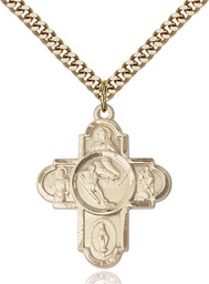 [5744GF/24G] 14kt Gold Filled 5-Way Ice Hockey Pendant on a 24 inch Gold Plate Heavy Curb chain