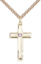 [0624YGF-STN6/24GF] 14kt Gold Filled Cross Pendant with a 3mm Light Amethyst Swarovski stone on a 24 inch Gold Filled Heavy Curb chain