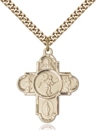 [5745GF/24G] 14kt Gold Filled 5-Way Tennis Pendant on a 24 inch Gold Plate Heavy Curb chain