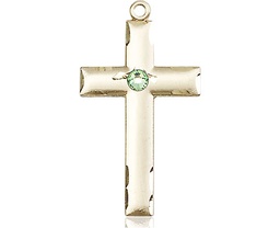 [0624YGF-STN8] 14kt Gold Filled Cross Medal with a 3mm Peridot Swarovski stone