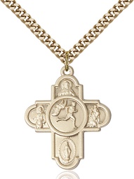 [5747GF/24G] 14kt Gold Filled 5-Way Track&amp;Field Pendant on a 24 inch Gold Plate Heavy Curb chain